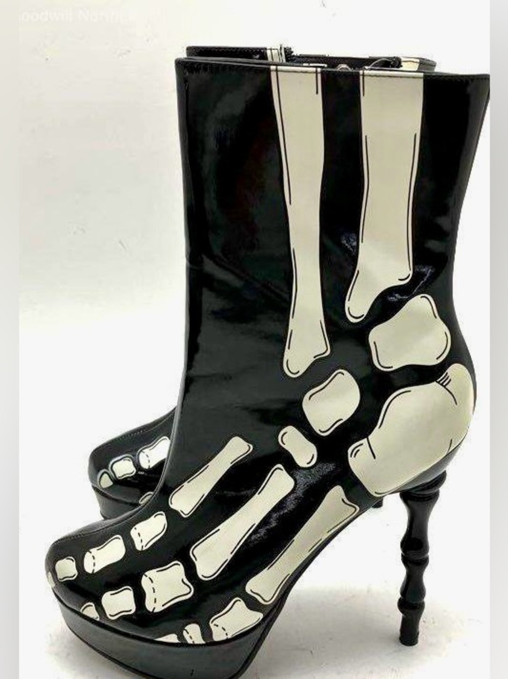 TOO FAST Cirque Couture Gothic X-RAY Bones Stiletto Boots 5" Bone Heel sz 7 New